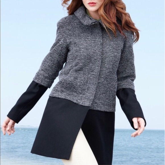 Nine West color block tweed wool pea coat